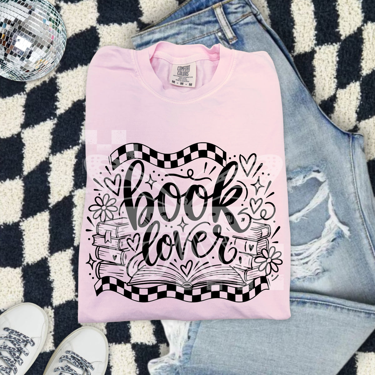Book lover checkered with open book (PH) DTF Transfer