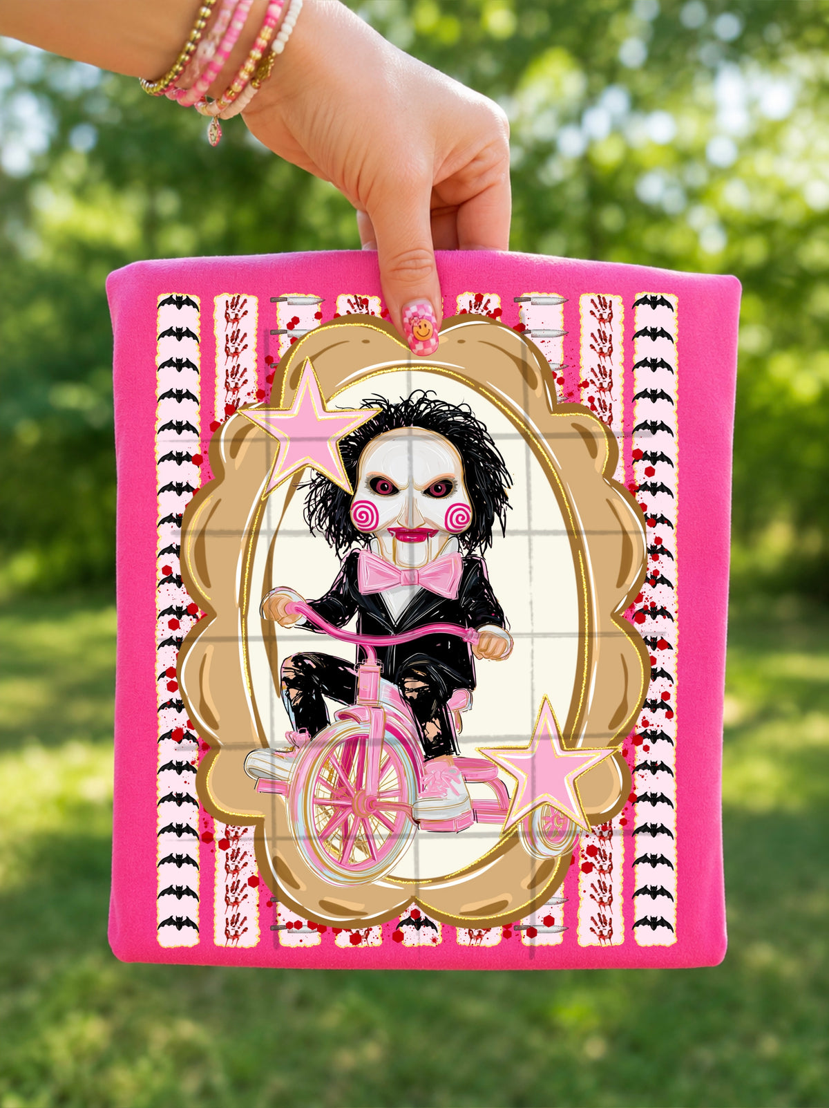 Saw Halloween stripes oval frame and stars (TDC) DTF Transfer
