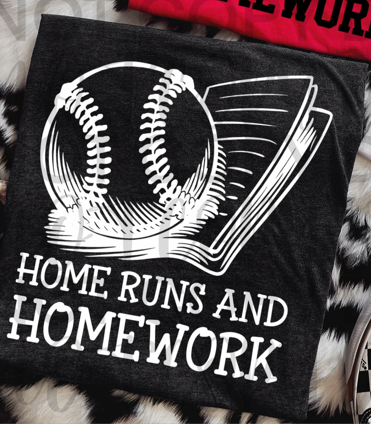 Home runs and Homework Baseball/Softball WHITE (Starlight) DTF transfer