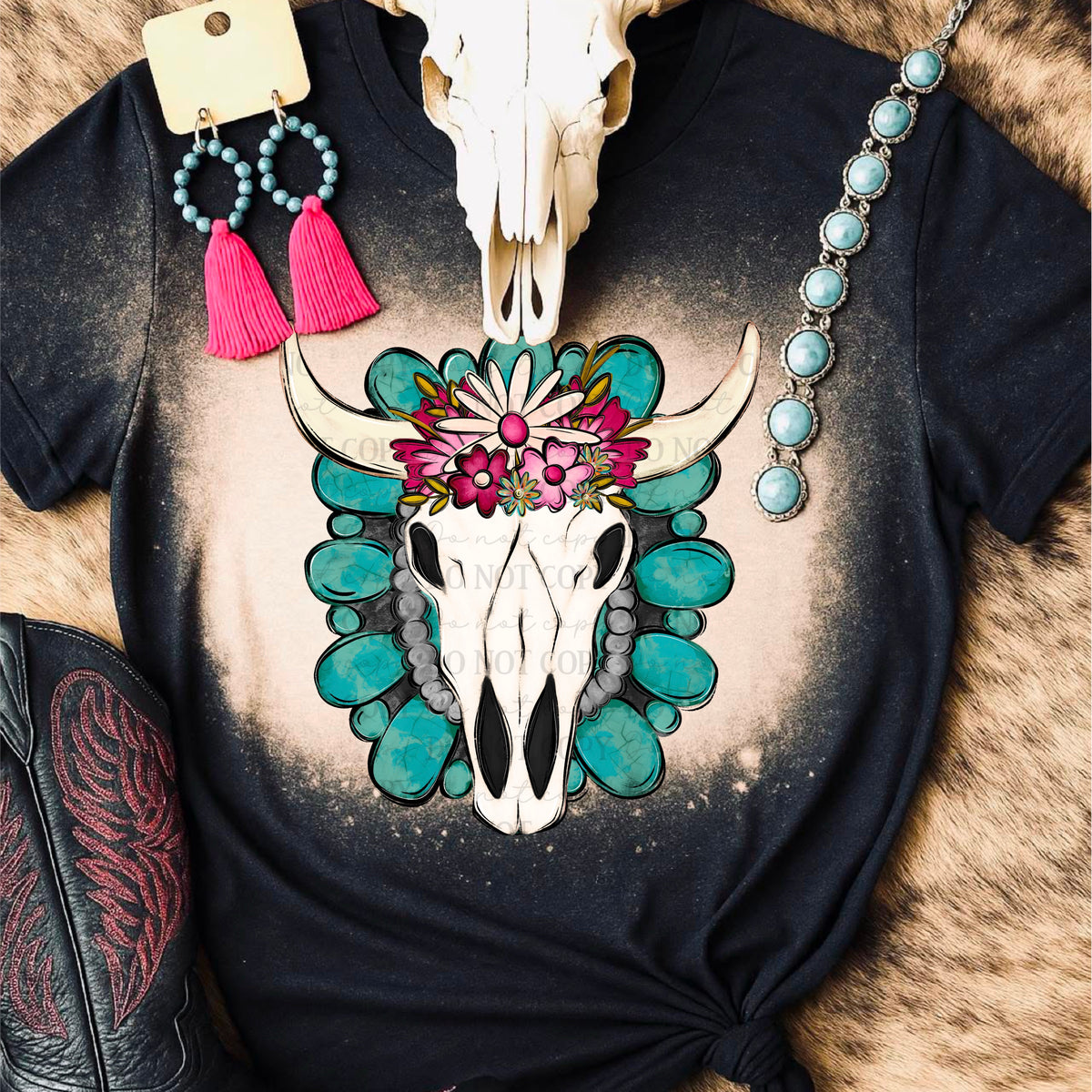 Turquoise bull skull (ABD) dtf transfer
