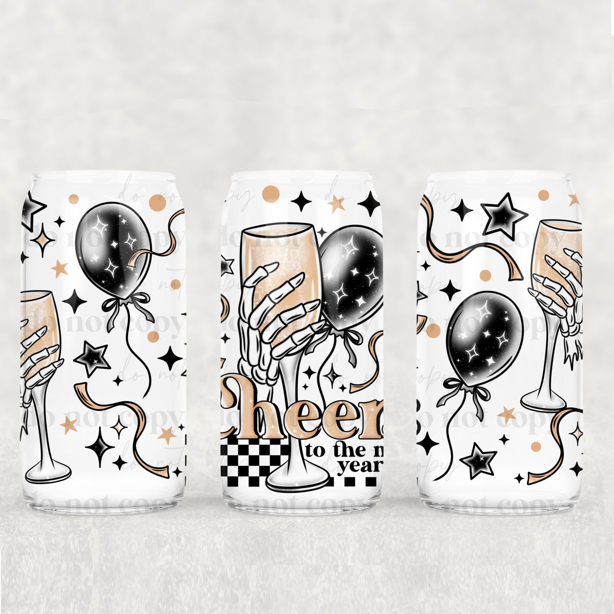 5203 cheers to the new year black balloon (CSC) UV DTF WRAP