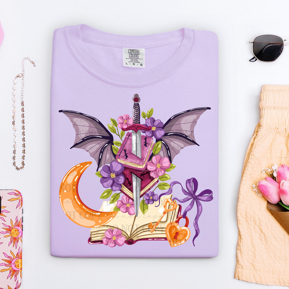Purple dragon with book (ABD) dtf transfer