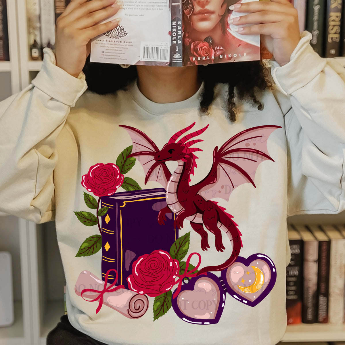 Red dragon and book (ABD) dtf transfer