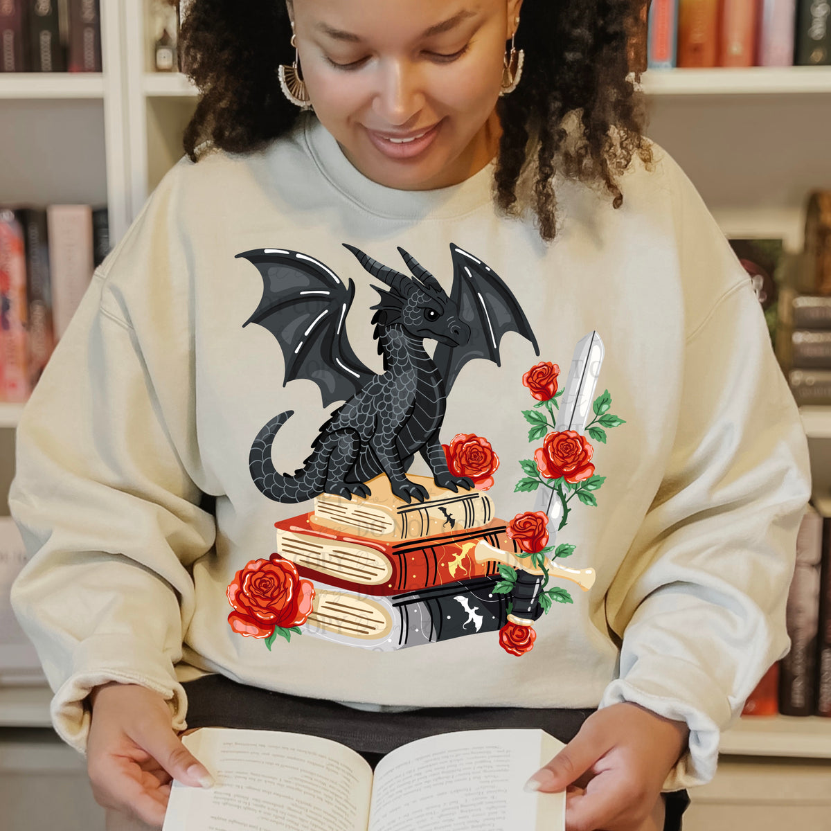 Black dragon and books (ABD) dtf transfer