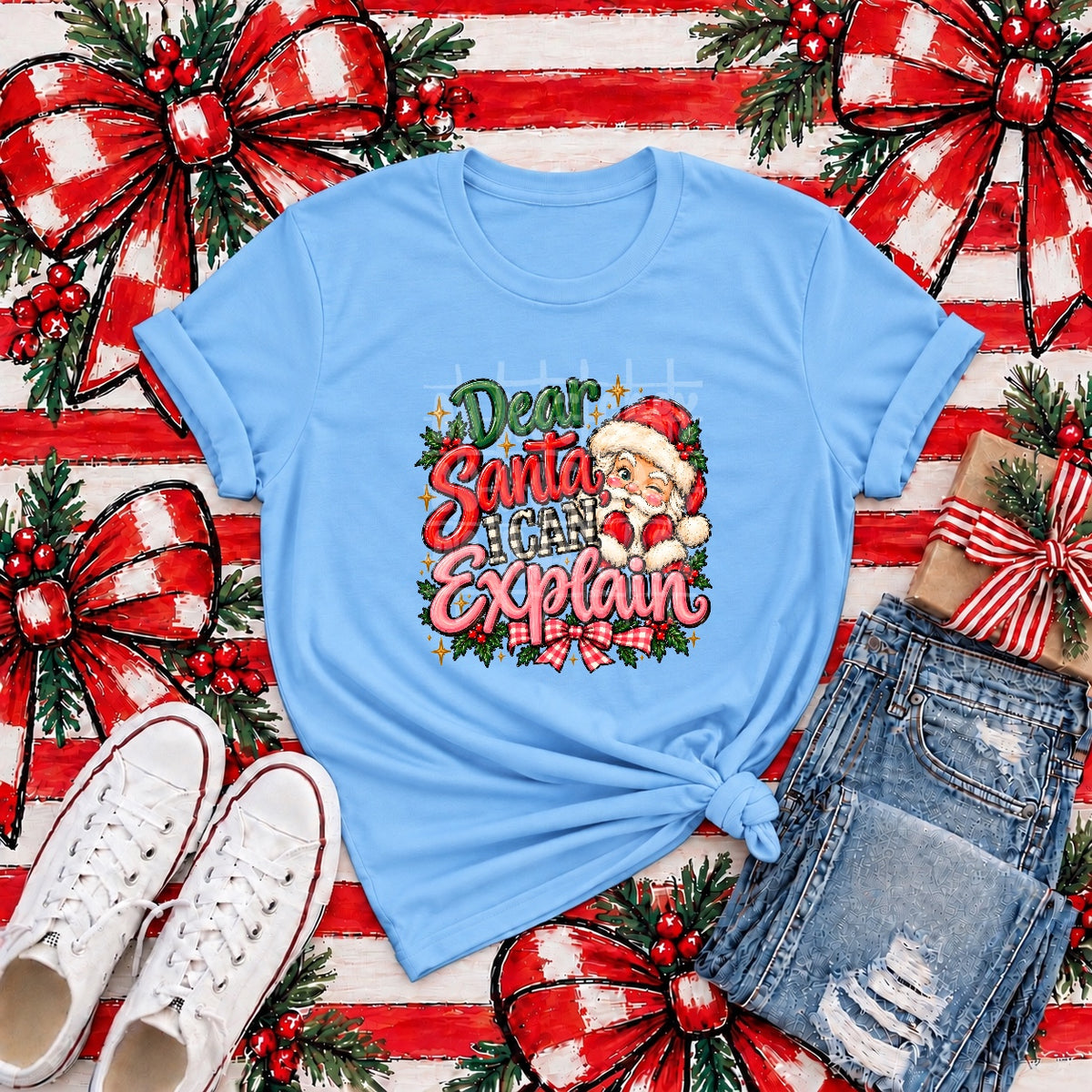 Dear Santa I can explain red and white plaid bow (PH) DTF Transfer
