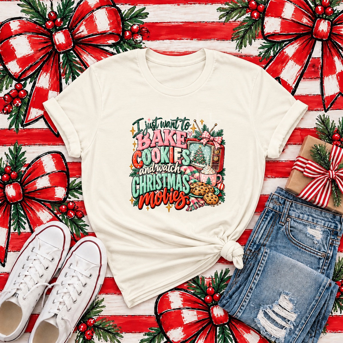 I just want to bake cookies and watch Christmas movies vintage TV (PH) DTF Transfer