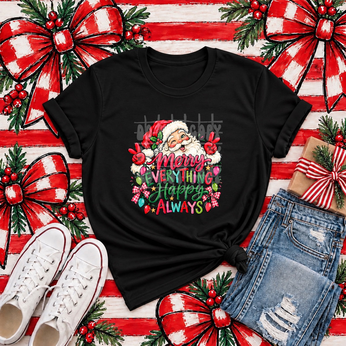 Oh Christmas tree pink and white plaid bow (PH) DTF Transfer