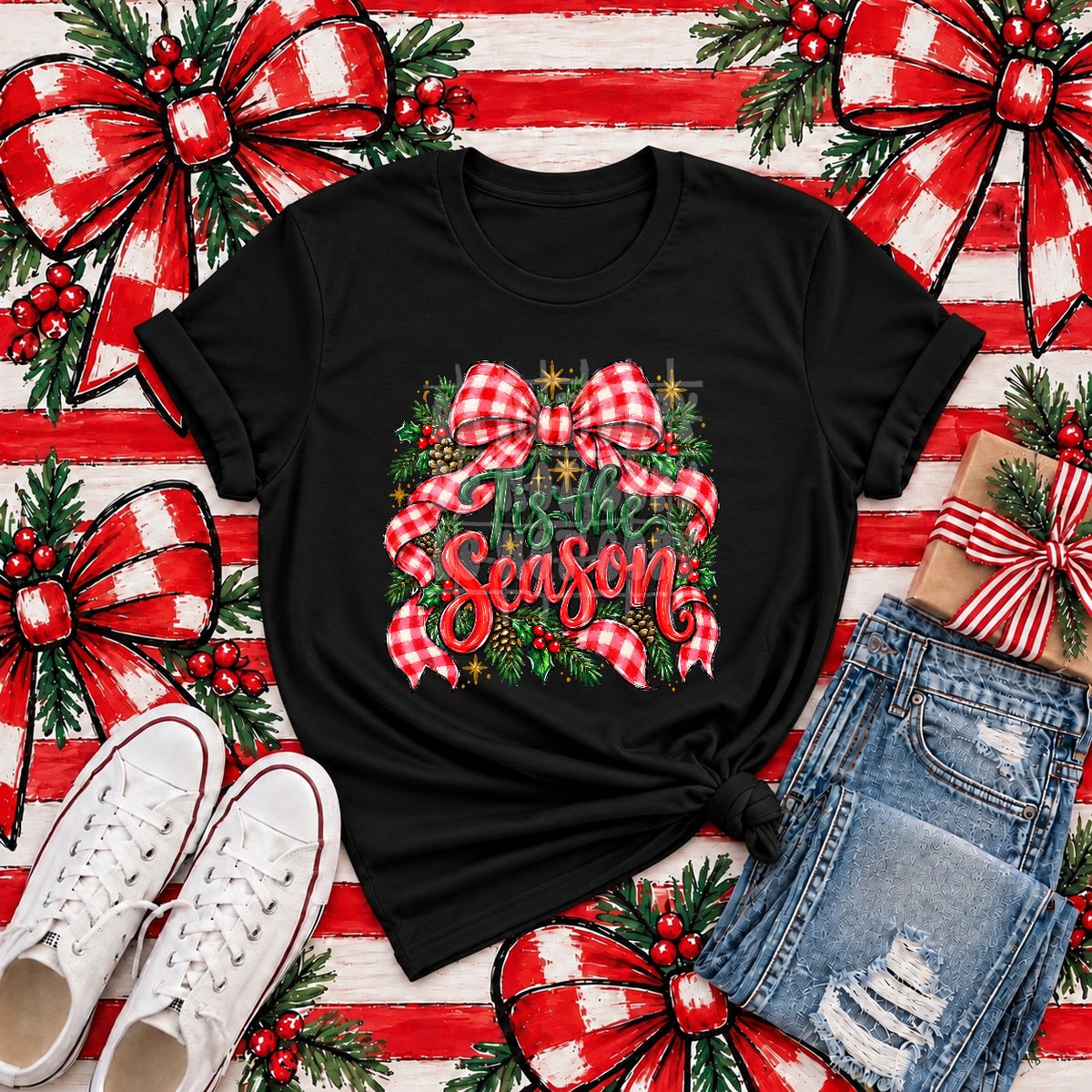 Tis the season red and white bow (PH) DTF Transfer