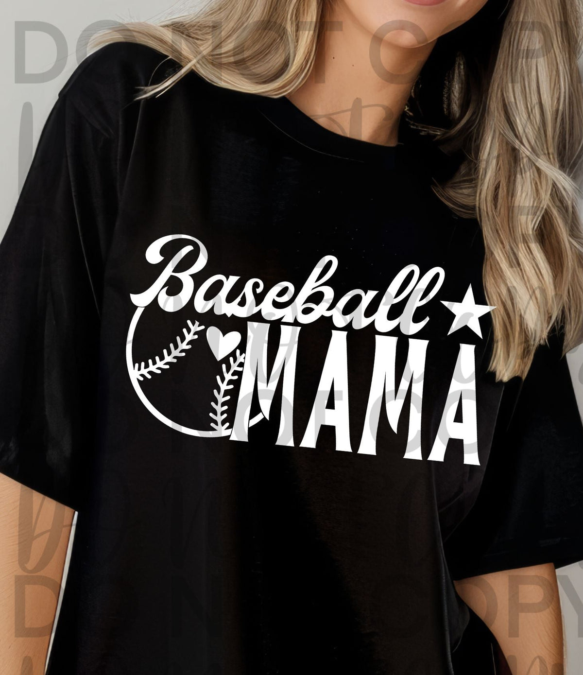 Baseball Mama with heart WHITE (Starlight) DTF transfer