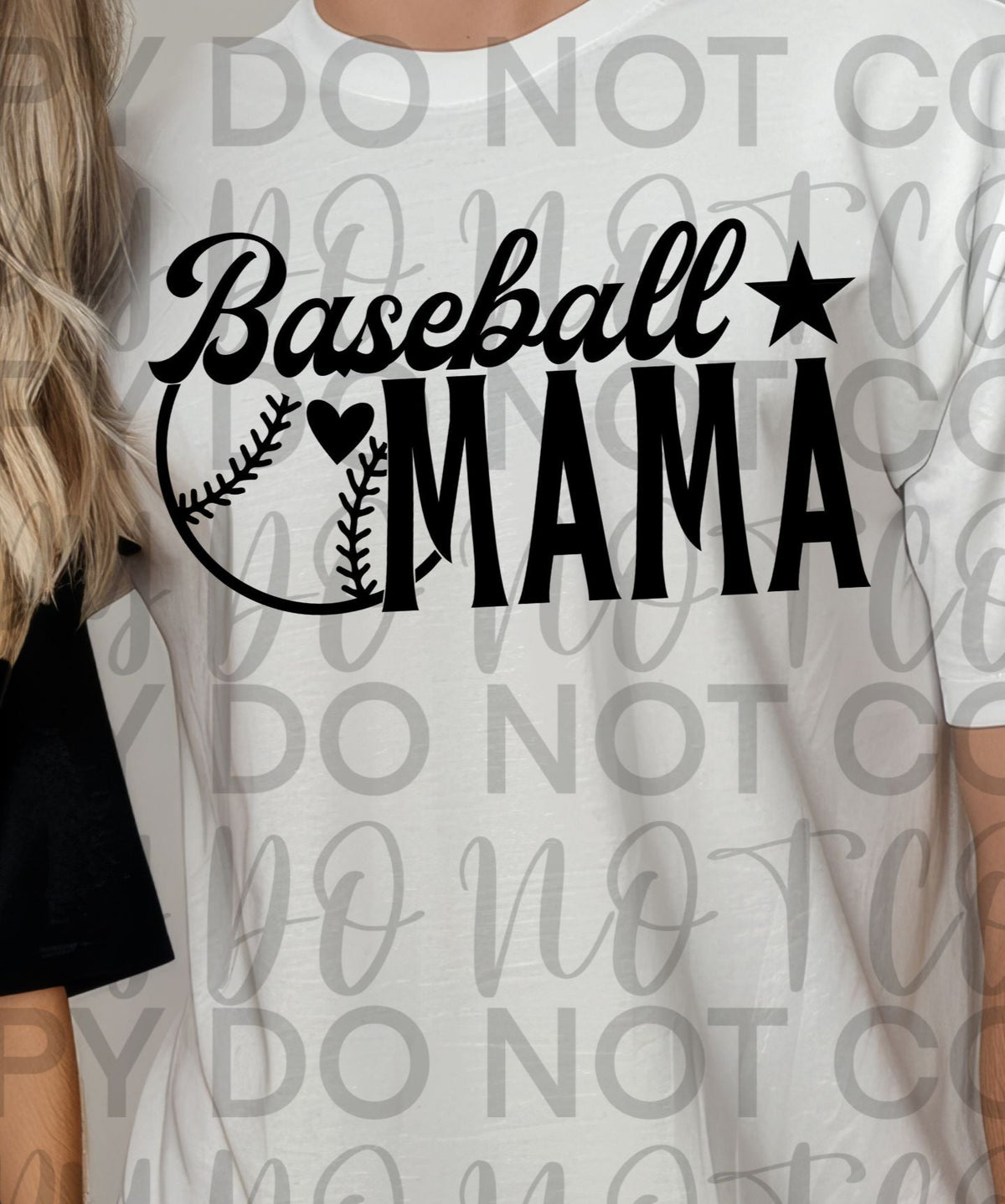 Baseball Mama with heart BLACK (Starlight) DTF transfer