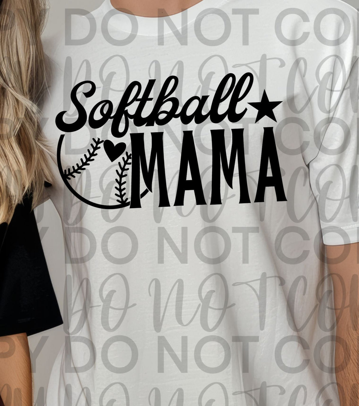 Softball Mama with heart BLACK (Starlight) DTF transfer