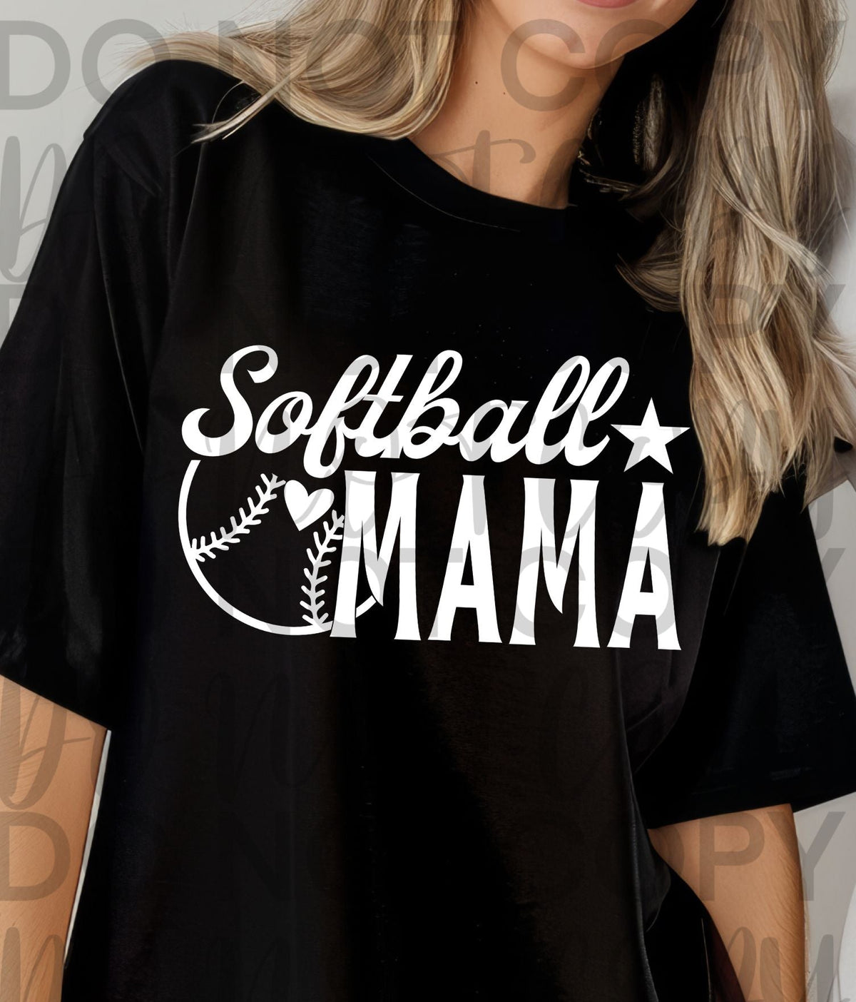 Softball Mama with heart WHITE (Starlight) DTF transfer