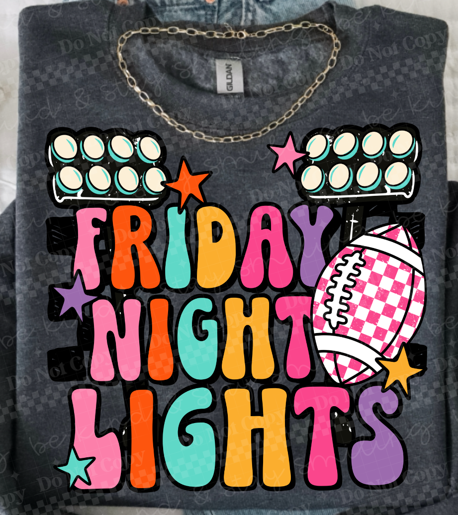 Friday night lights pink checkered football stadium lights and stars (CMLD) DTF Transfer
