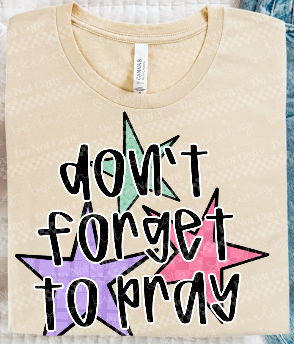 Don't forget to pray purple teal and pink stars black outline (CMLD) DTF Transfer