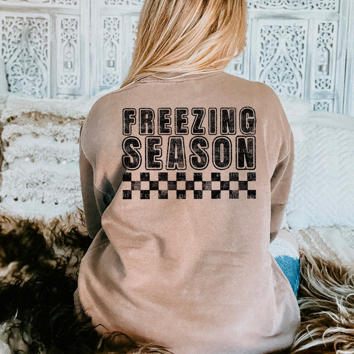 Freezing season BLACK with checkered print 11189 DTF TRANSFER
