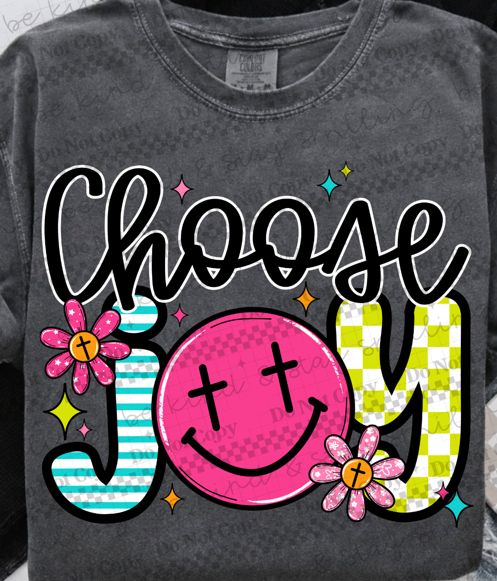 Choose joy pink smiley face cross eyes (CMLD) DTF Transfer