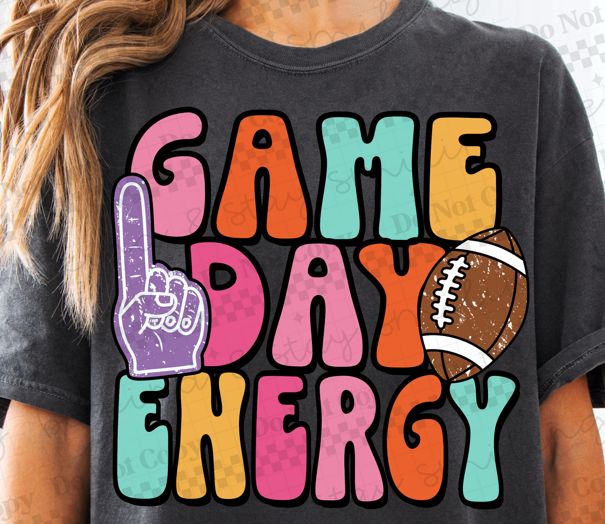 Game day energy foam finger and football (CMLD) DTF Transfer