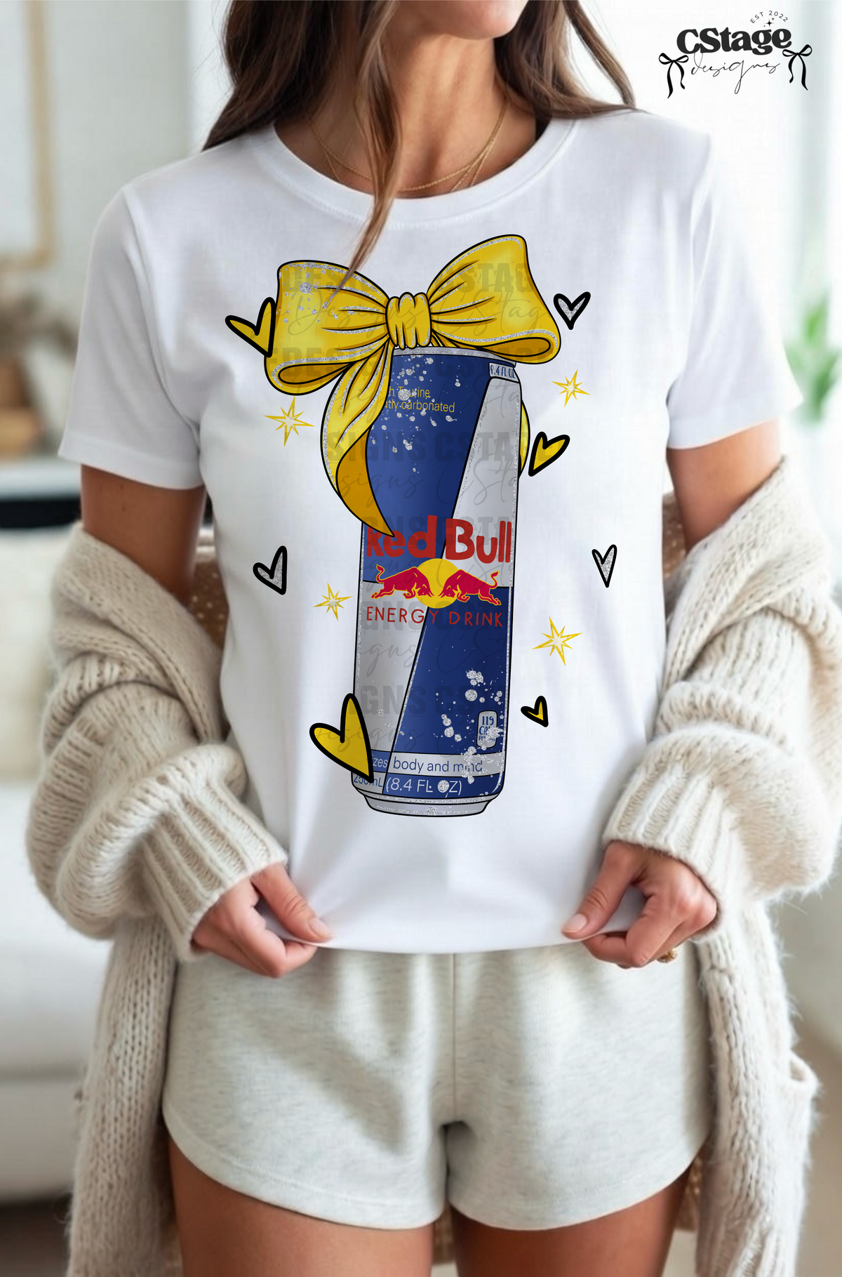 Bull energy with hearts and yellow bow (CSTAGE) DTF Transfer
