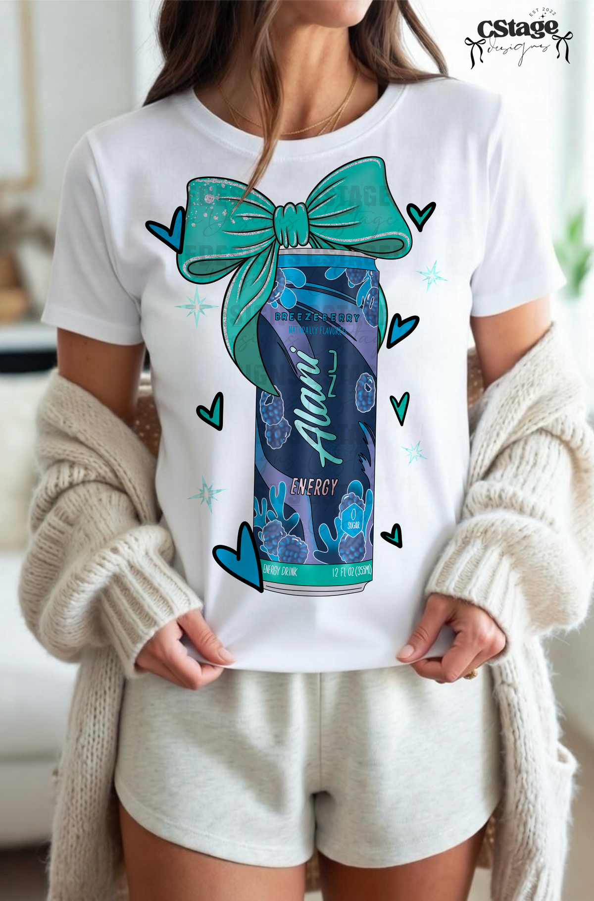 Berry energy with hearts and teal bow (CSTAGE) DTF Transfer