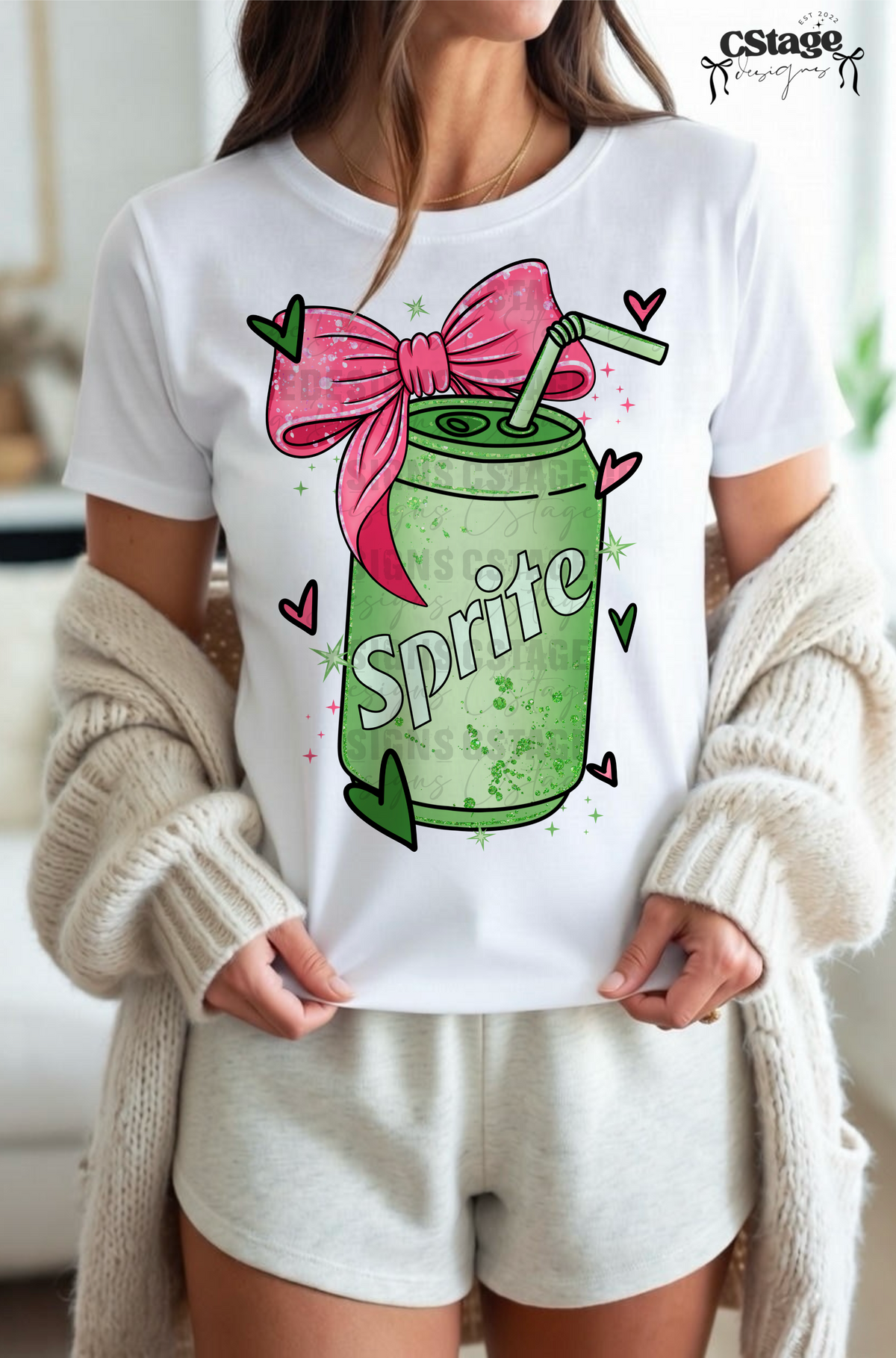 Soda with hearts and pink bow (CSTAGE) DTF Transfer