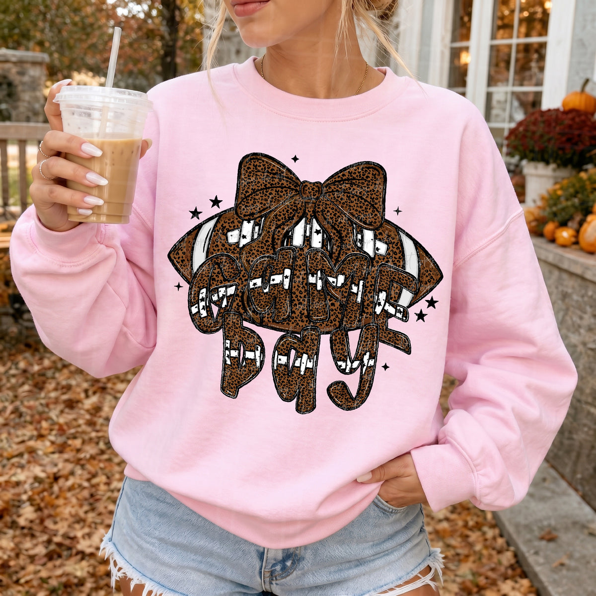 Football game day brown leopard print with bow (Virgo) DTF Transfer