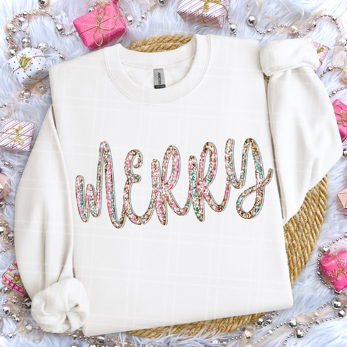 Merry faux glitter cursive (Virgo) DTF Transfer
