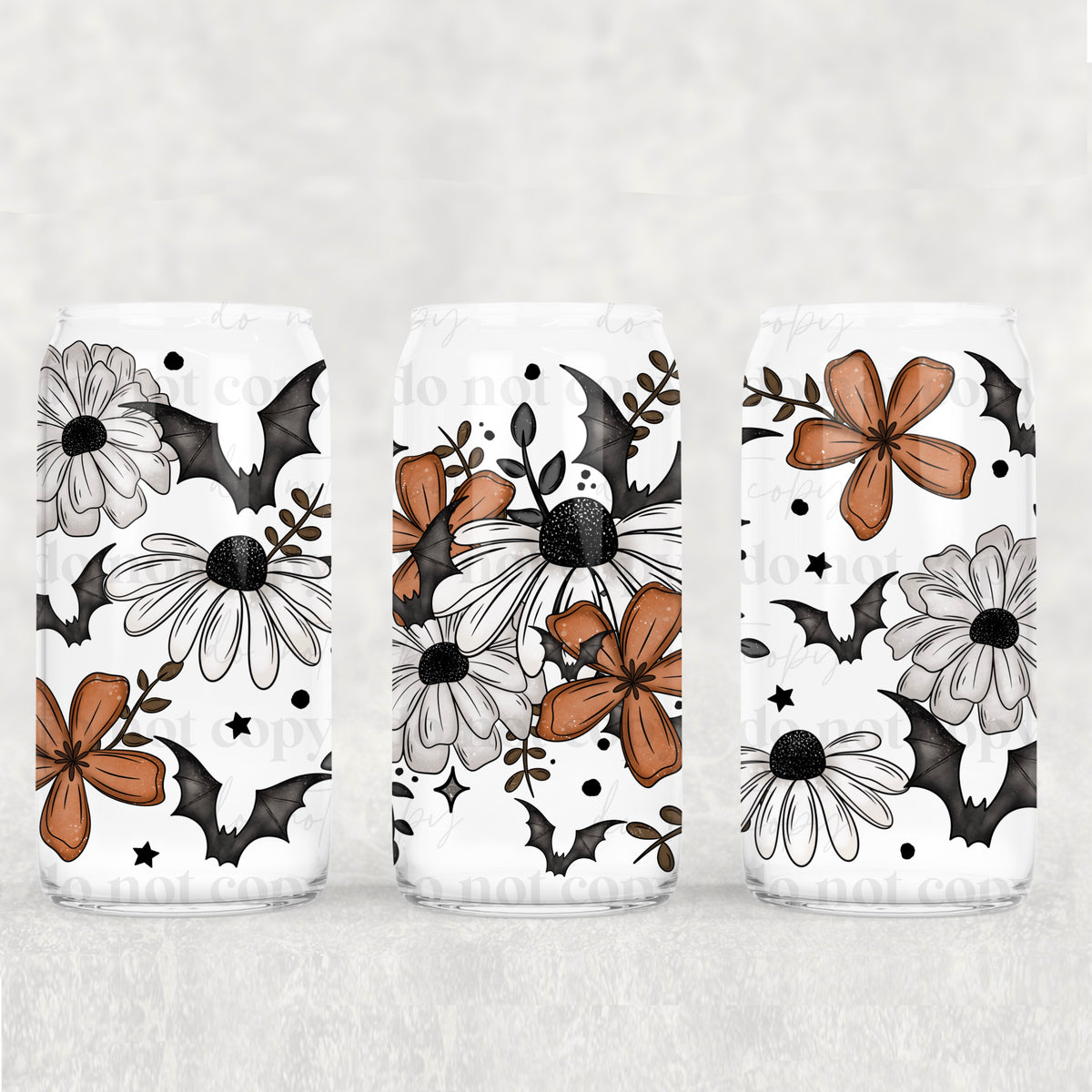 5635 orange and white flowers with bats (CSC) UV DTF WRAP