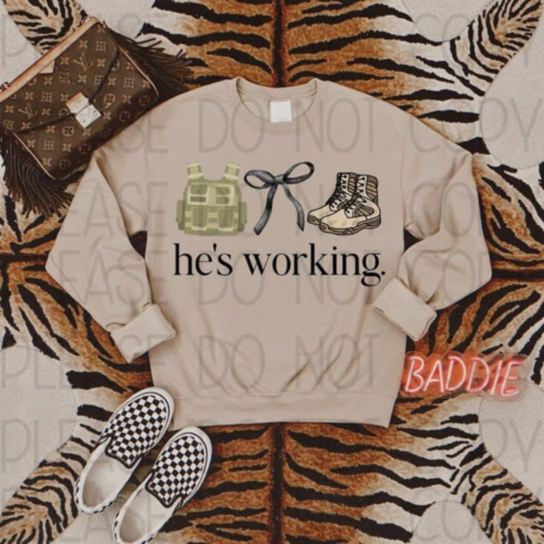 He's Working Military  83823 DTF Transfer