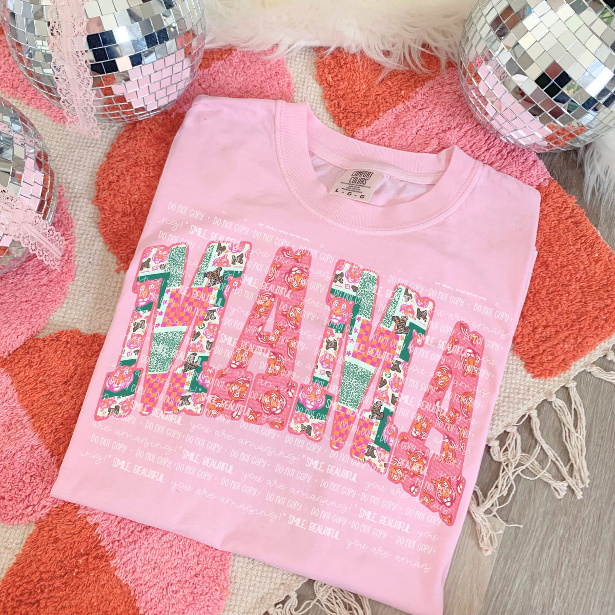 Mama pink and green faux quilt filled (Carter) DTF Transfer