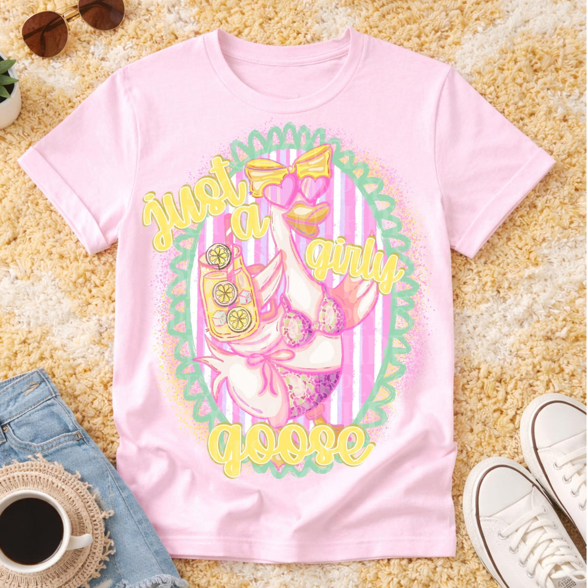 Just a girly goose PINK stripped oval frame (SSD) DTF Transfer