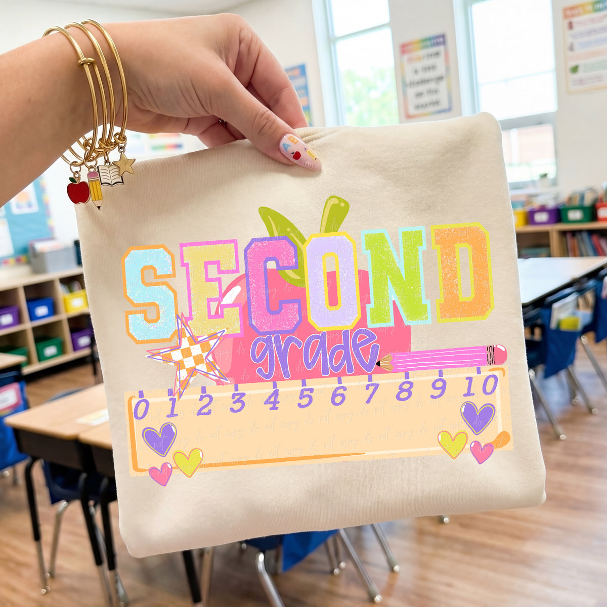 Second grade apple ruler and pencil (Virgo) DTF Transfer