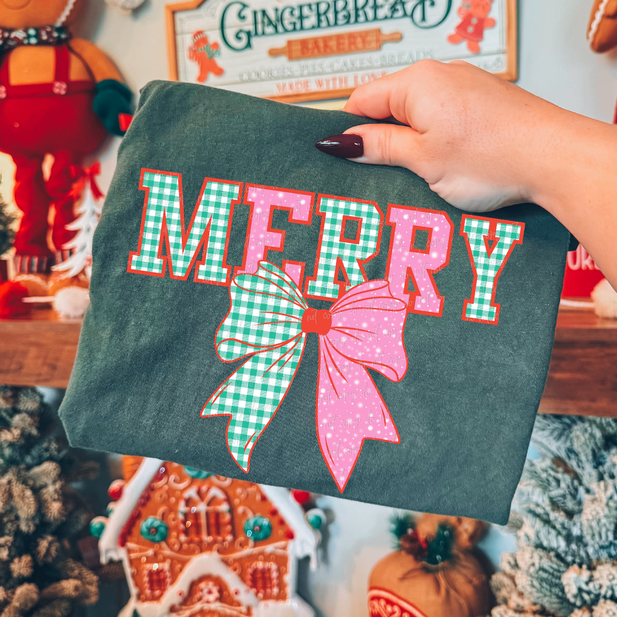 Merry red outline gingham bow (Virgo) DTF Transfer