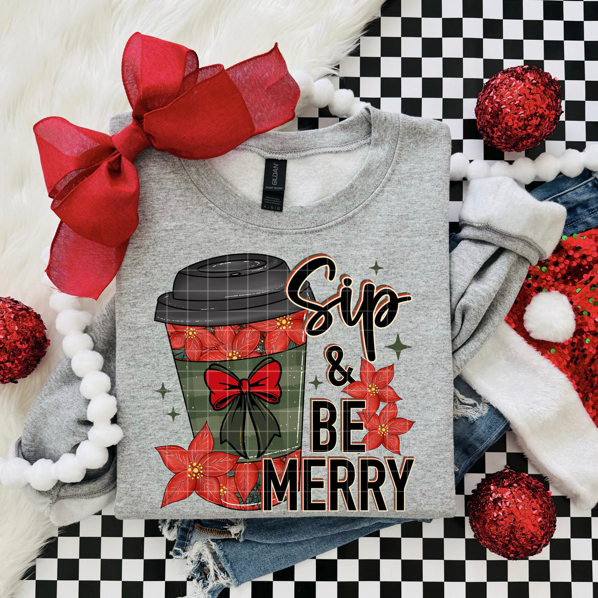Spi & be merry red and green bow (DD) DTF Transfer