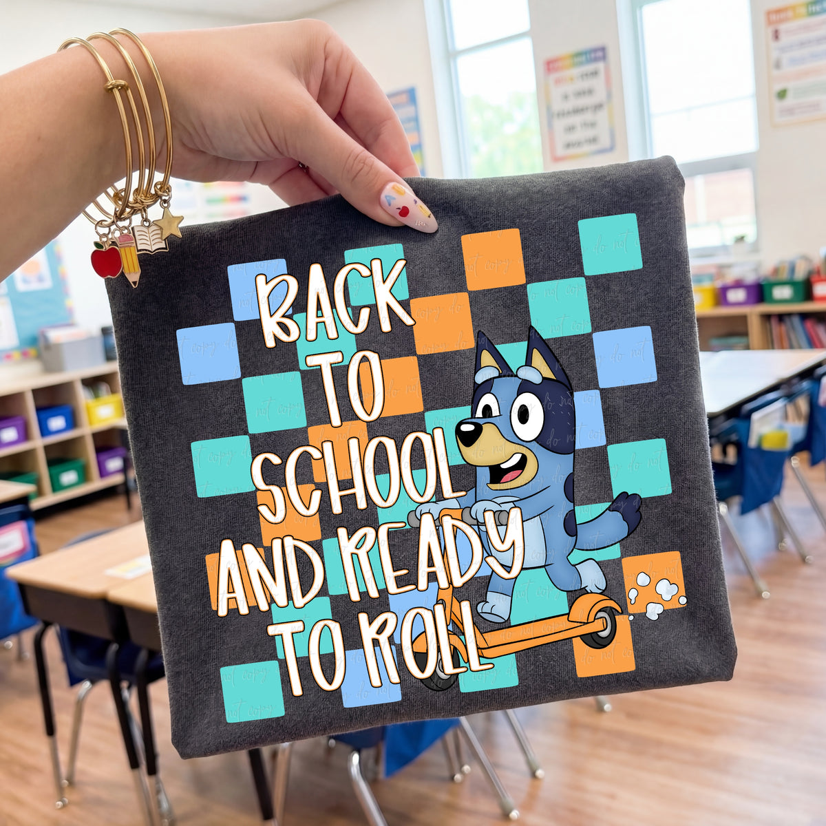 Back to school and ready to roll blue dog BOY (Virgo) DTF Transfer
