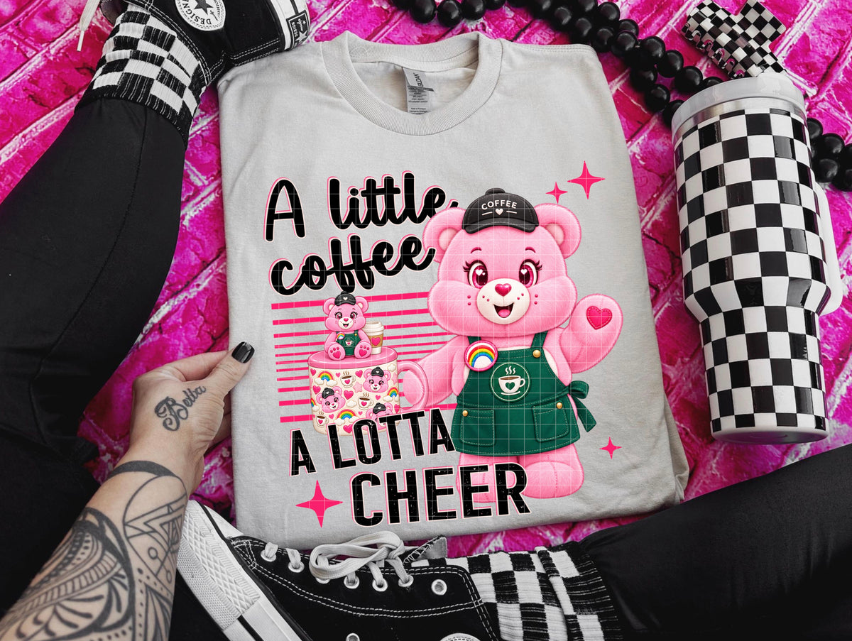 A little coffee a lotta cheer pink bear (DD)(DD) DTF Transfer