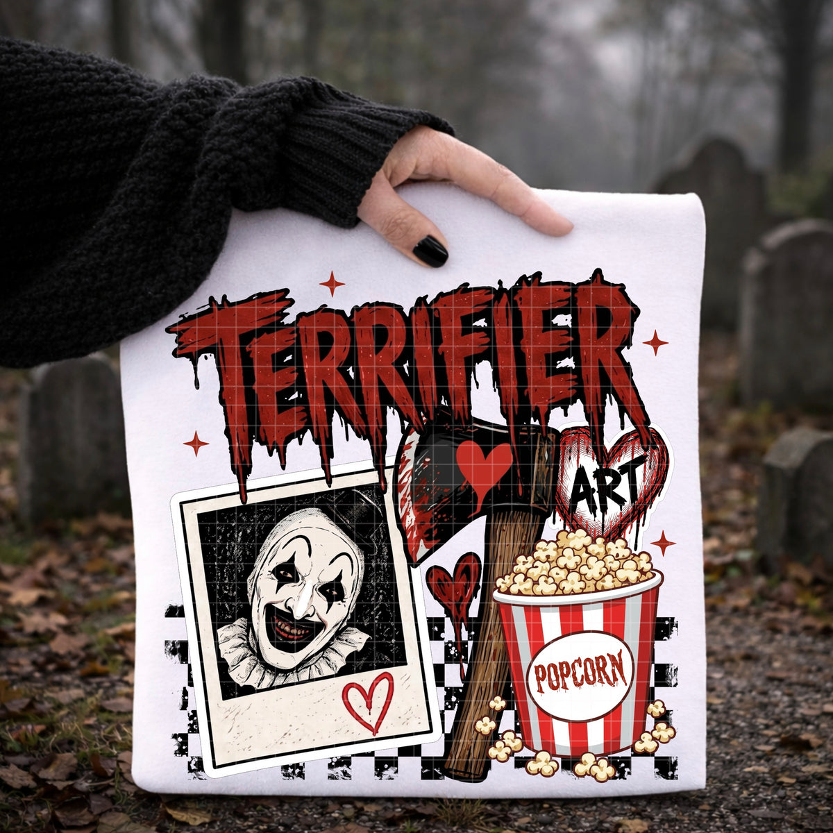 Terrifier poloid popcorn and axe (DD) DTF Transfer