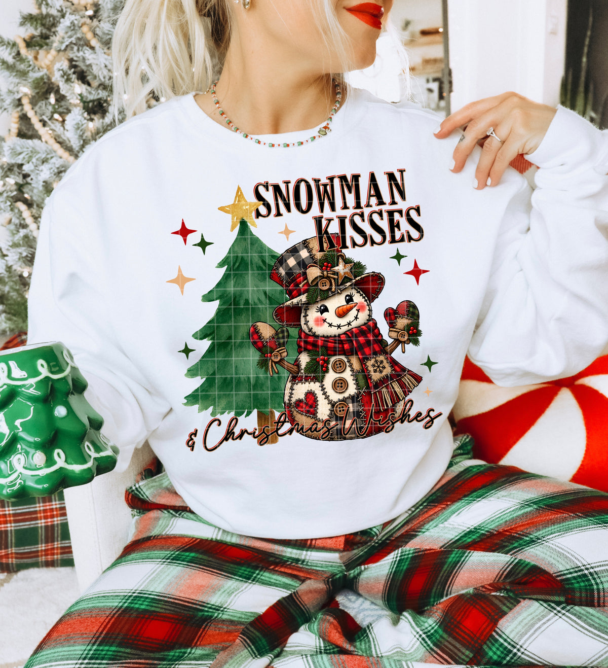 Snowman kisses & Christmas wishes faux patchwork (DD) DTF Transfer