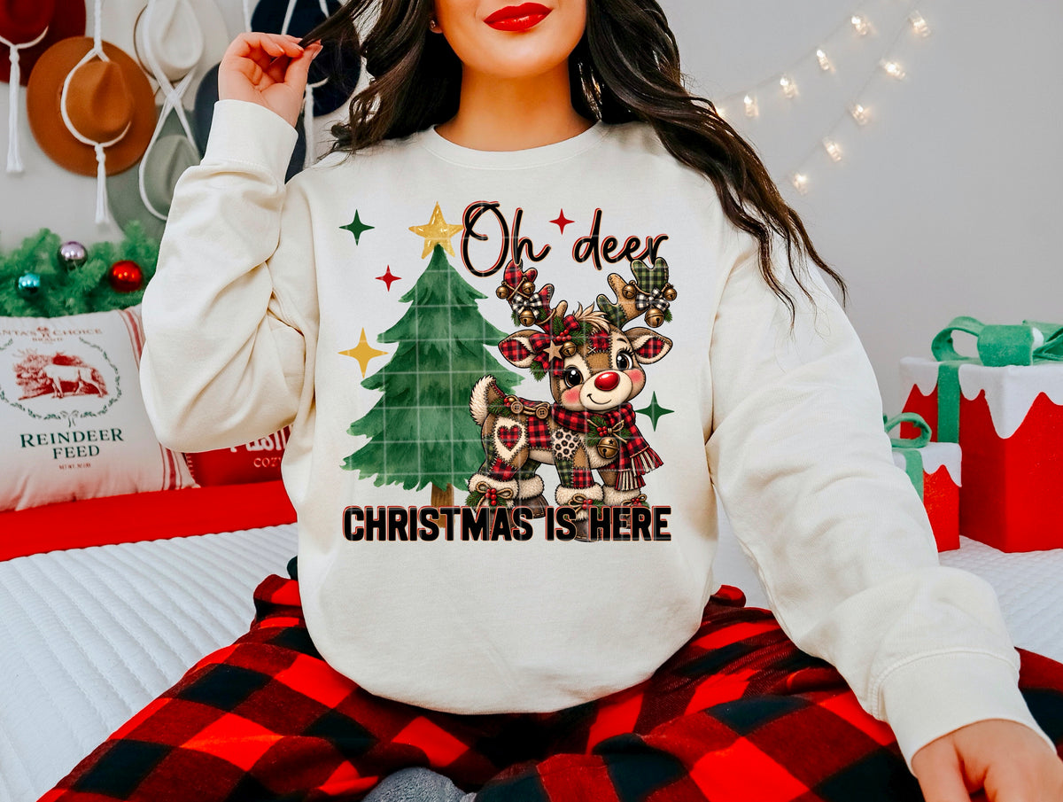 Oh deer Christmas is here faux patchwork (DD) DTF Transfer