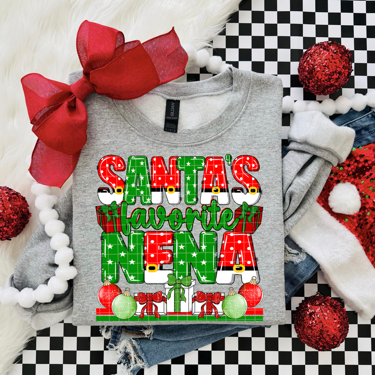 Santa's favorite nena red and green polkadots and presents (DD) DTF Transfer