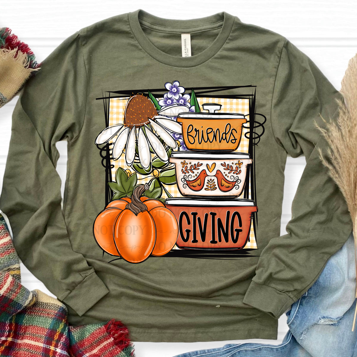 Friends giving with dishes and pumpkin (ABD) DTF Transfer