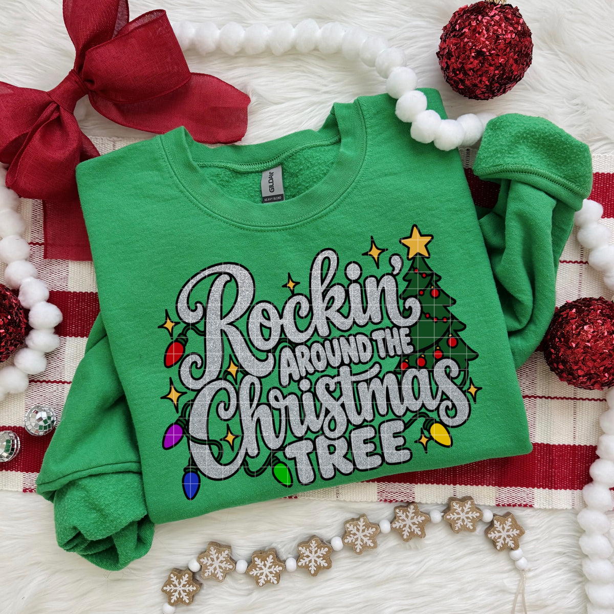 Rockin around the Christmas tree silver font (DD) DTF Transfer