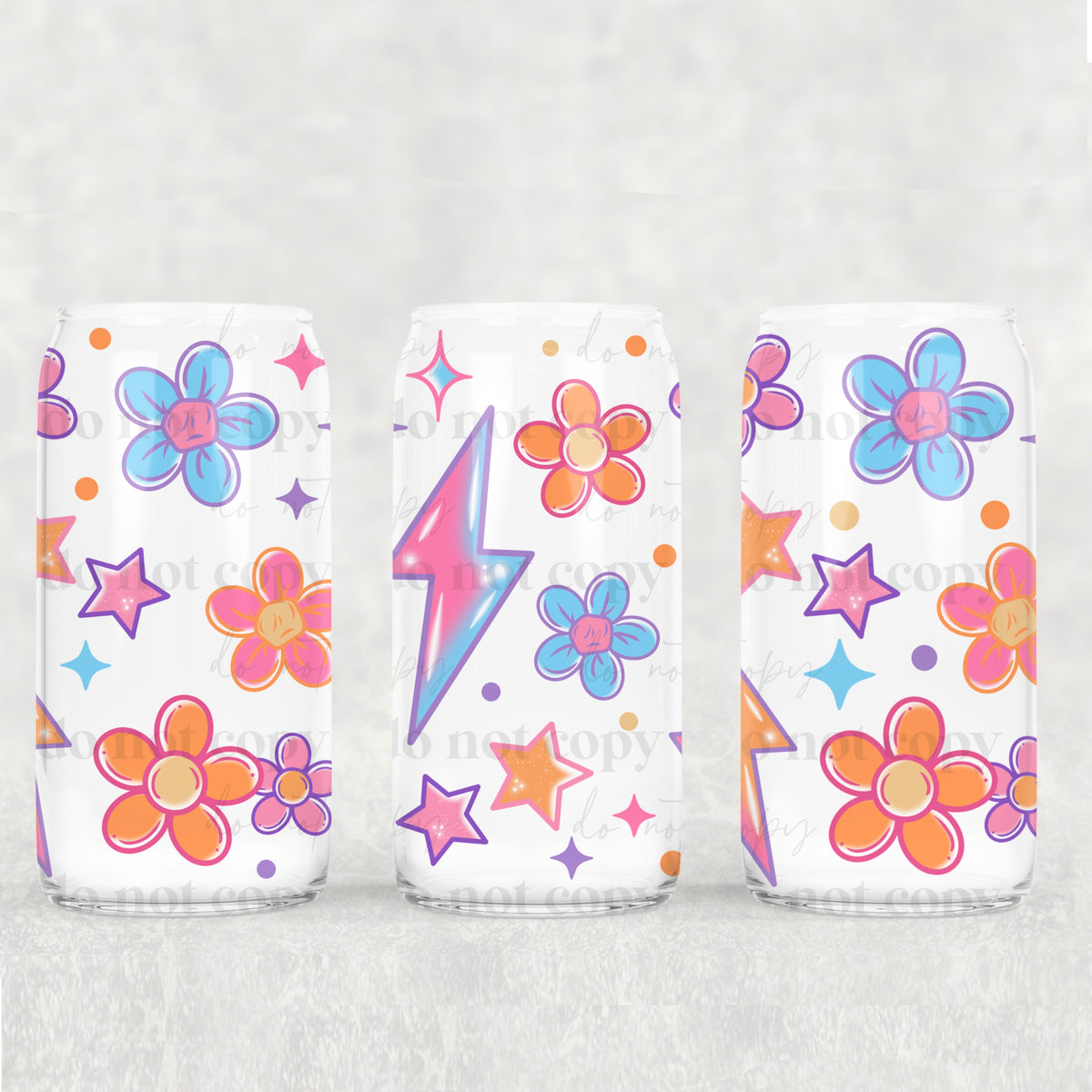 5886 blue/orange/pink lightening strike and flowers (CSC) UV DTF WRAP
