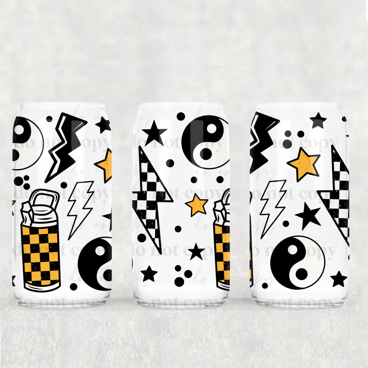 5888 black/white/yellow checkered things (CSC) UV DTF WRAP