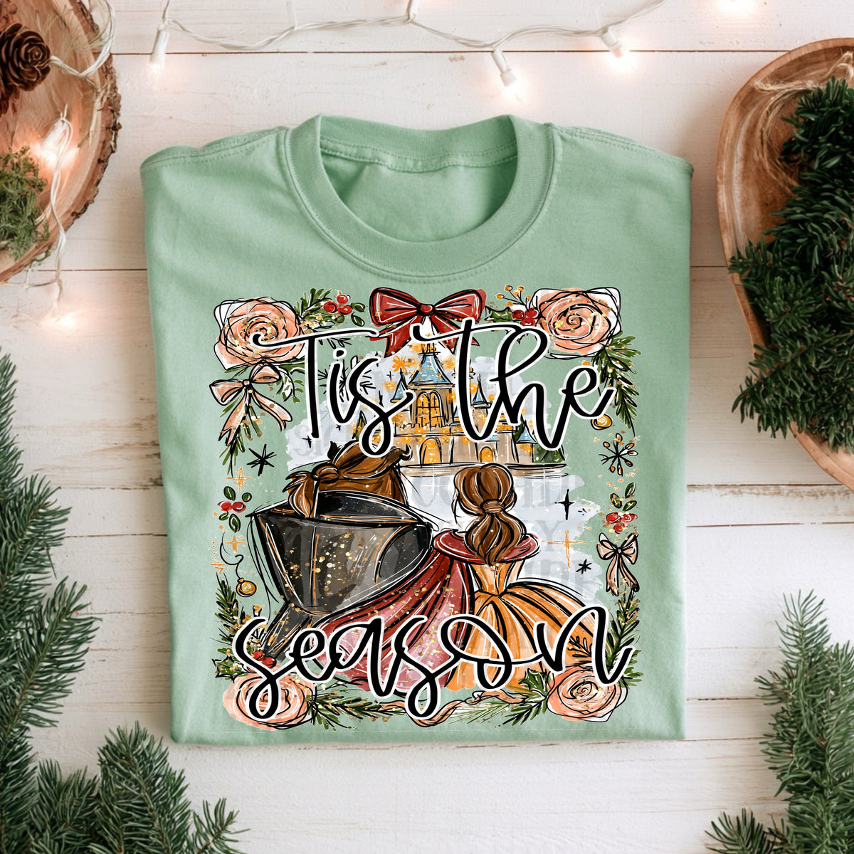 Tis the season beast flower frame red bow (SSD) DTF Transfer