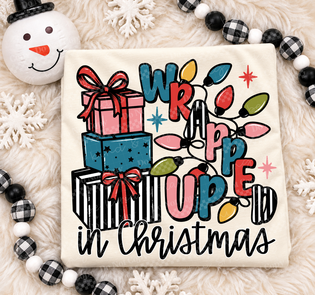 Wrapped up in Christmas black and white stripes (CMLD) DTF Transfer