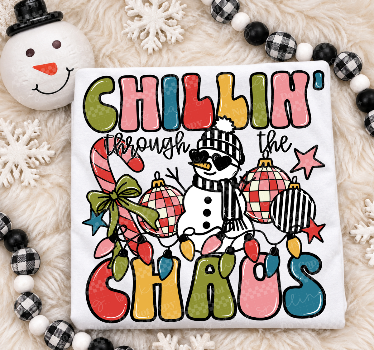 Chillin' through the chaos disco and stripped ornaments (CMLD) DTF Transfer