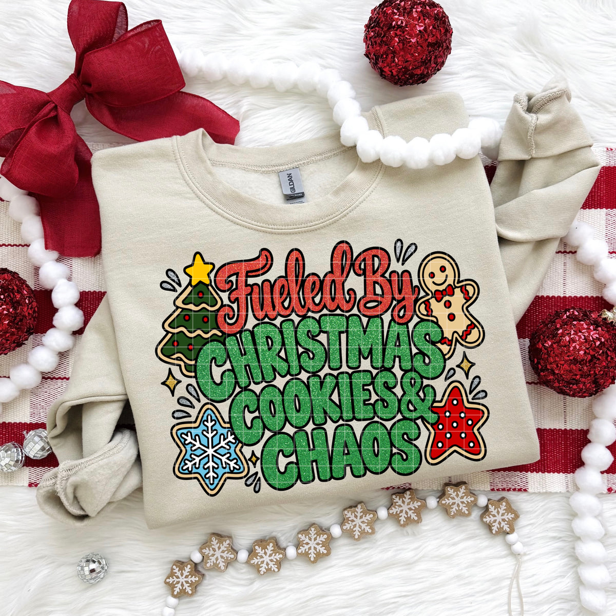 Fueled by Christmas cookies & chaos (DD) DTF Transfer