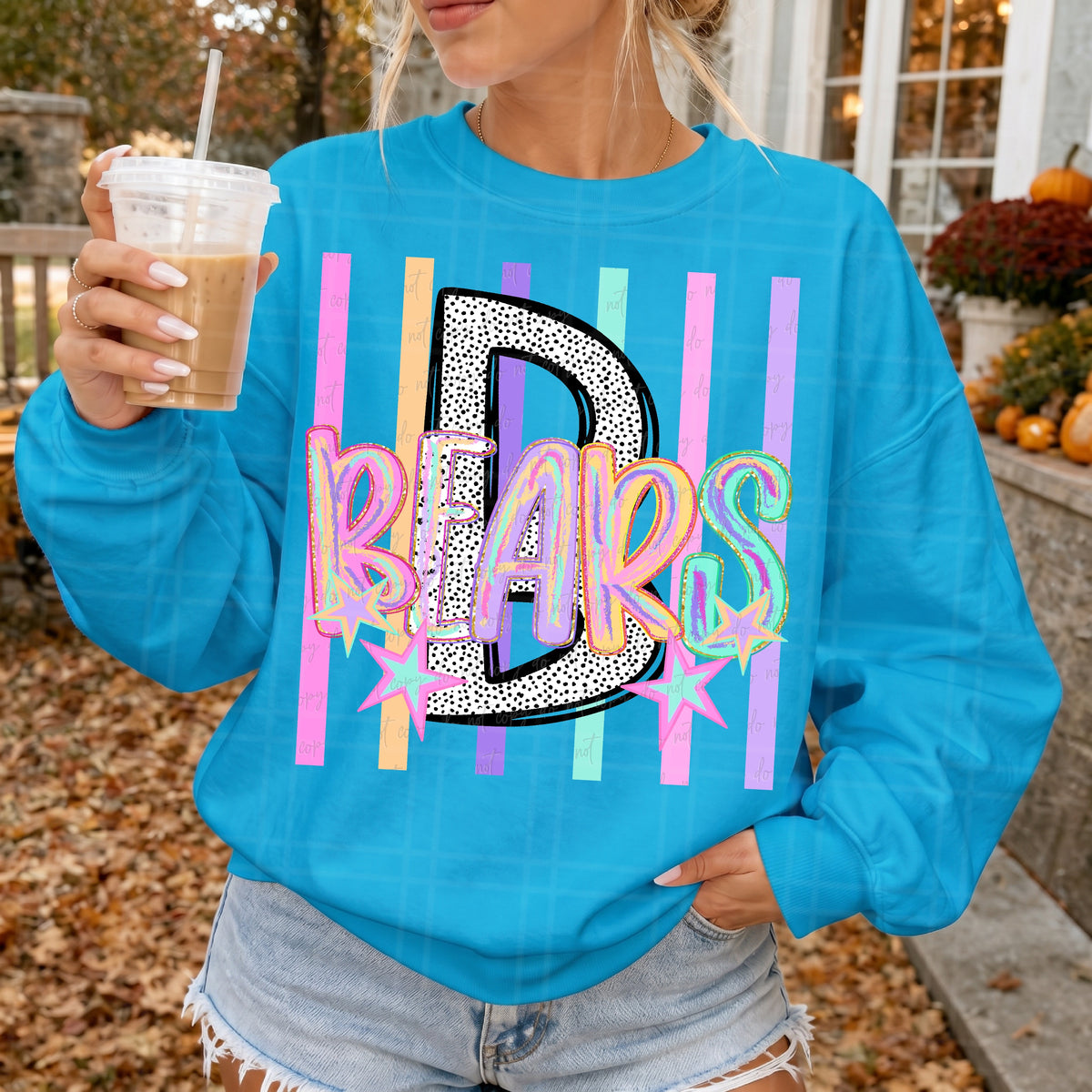 Bears rainbow brushstrokes big dalmatian letter stripes and stars (virgo) DTF transfer
