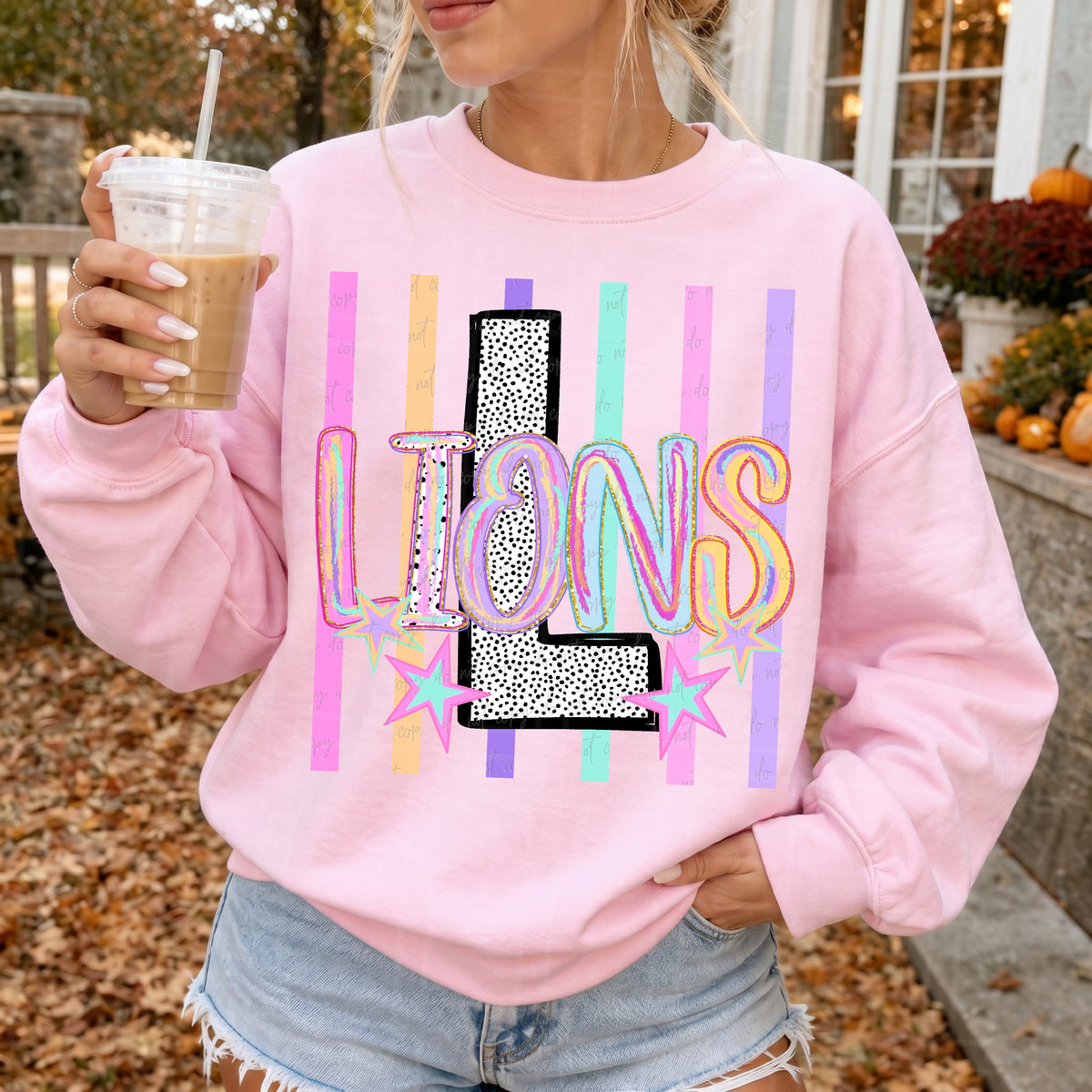 lions rainbow brushstrokes big dalmatian letter stripes and stars (virgo) DTF transfer