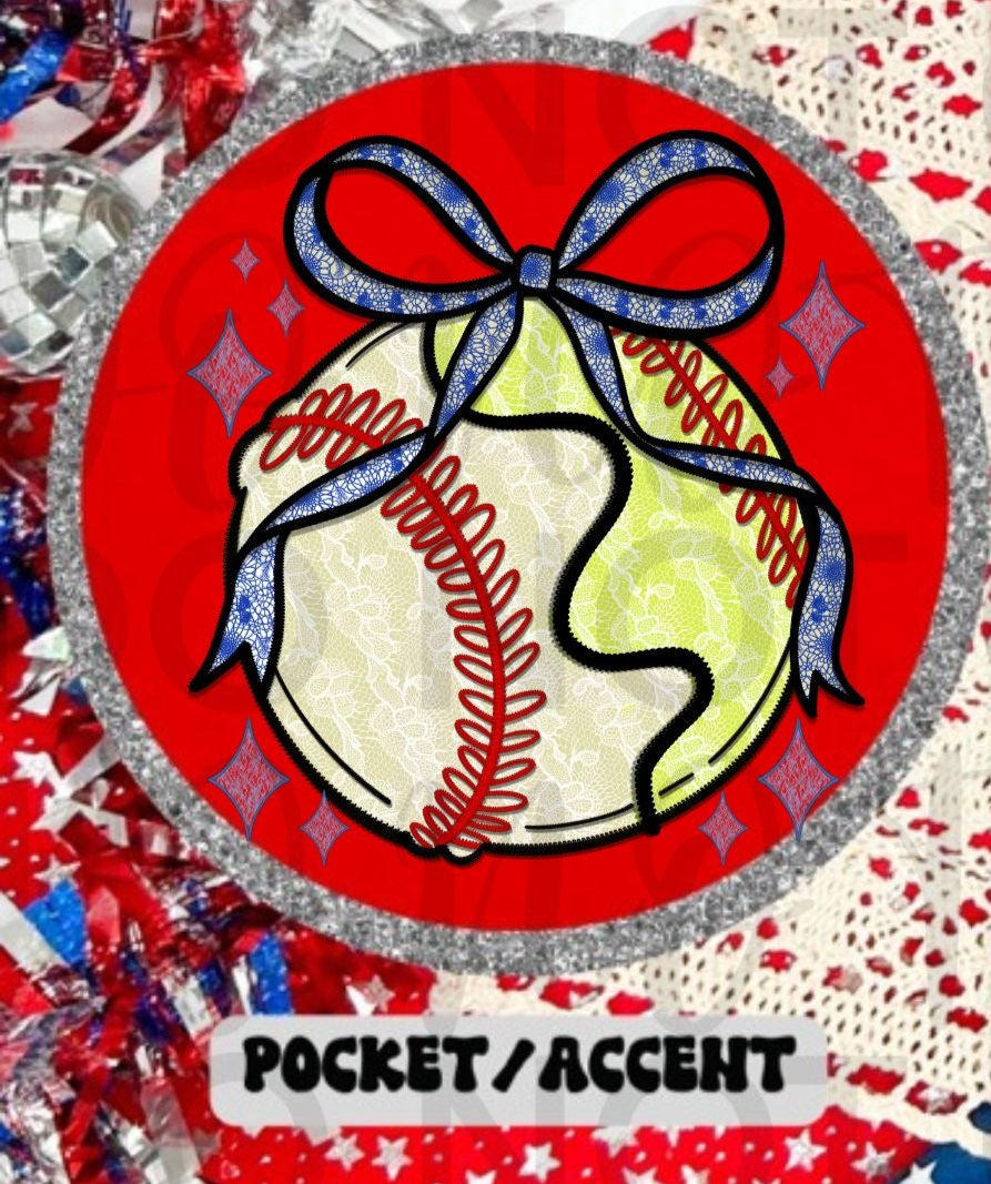 Lace Softball/Baseball Blue Bow (Starlight) DTF transfer